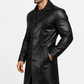 Majestic Leather - Mens Stylish Black Trench Coat-Genuine Lambskin Leather Long Winter Knee Length Majestic Leather