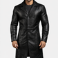 Majestic Leather - Mens Stylish Black Trench Coat-Genuine Lambskin Leather Long Winter Knee Length Majestic Leather