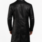 Majestic Leather - Mens Stylish Black Trench Coat-Genuine Lambskin Leather Long Winter Knee Length Majestic Leather