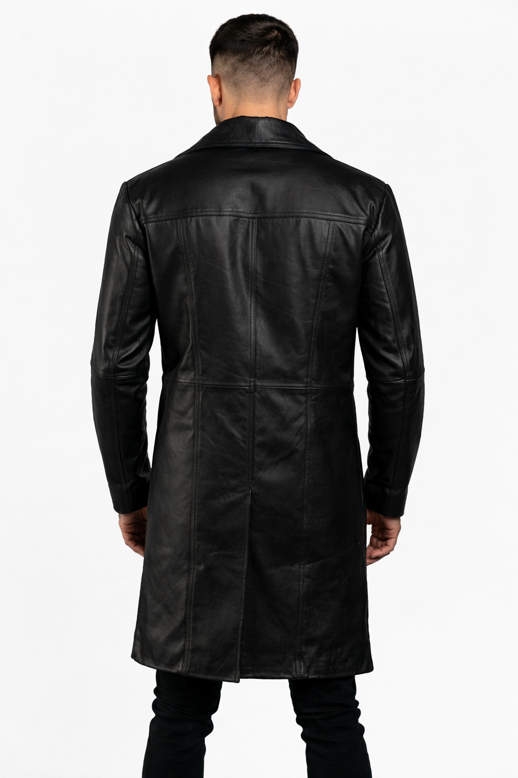 Majestic Leather - Mens Stylish Black Trench Coat-Genuine Lambskin Leather Long Winter Knee Length Majestic Leather