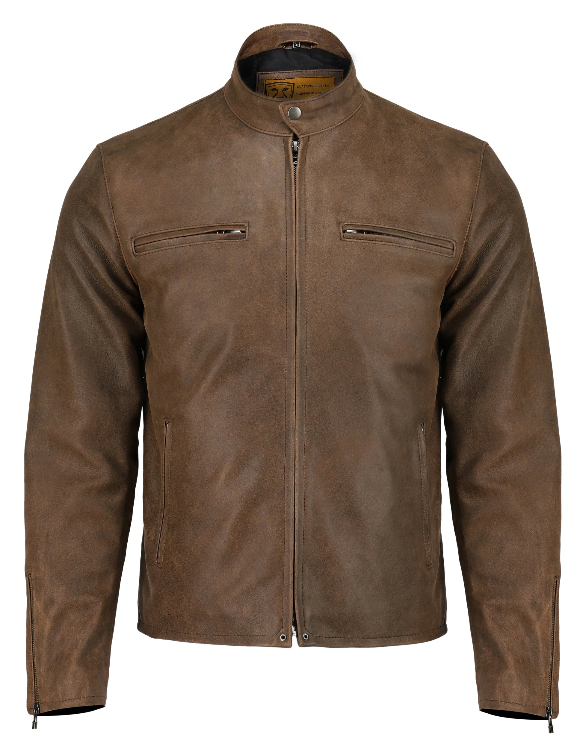 Mens Brown Biker Real Leather Jacket | Majestic Leather — back view | Majestic Leather UK
