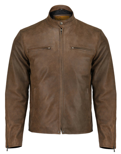 Mens Brown Biker Real Leather Jacket | Majestic Leather — back view | Majestic Leather UK