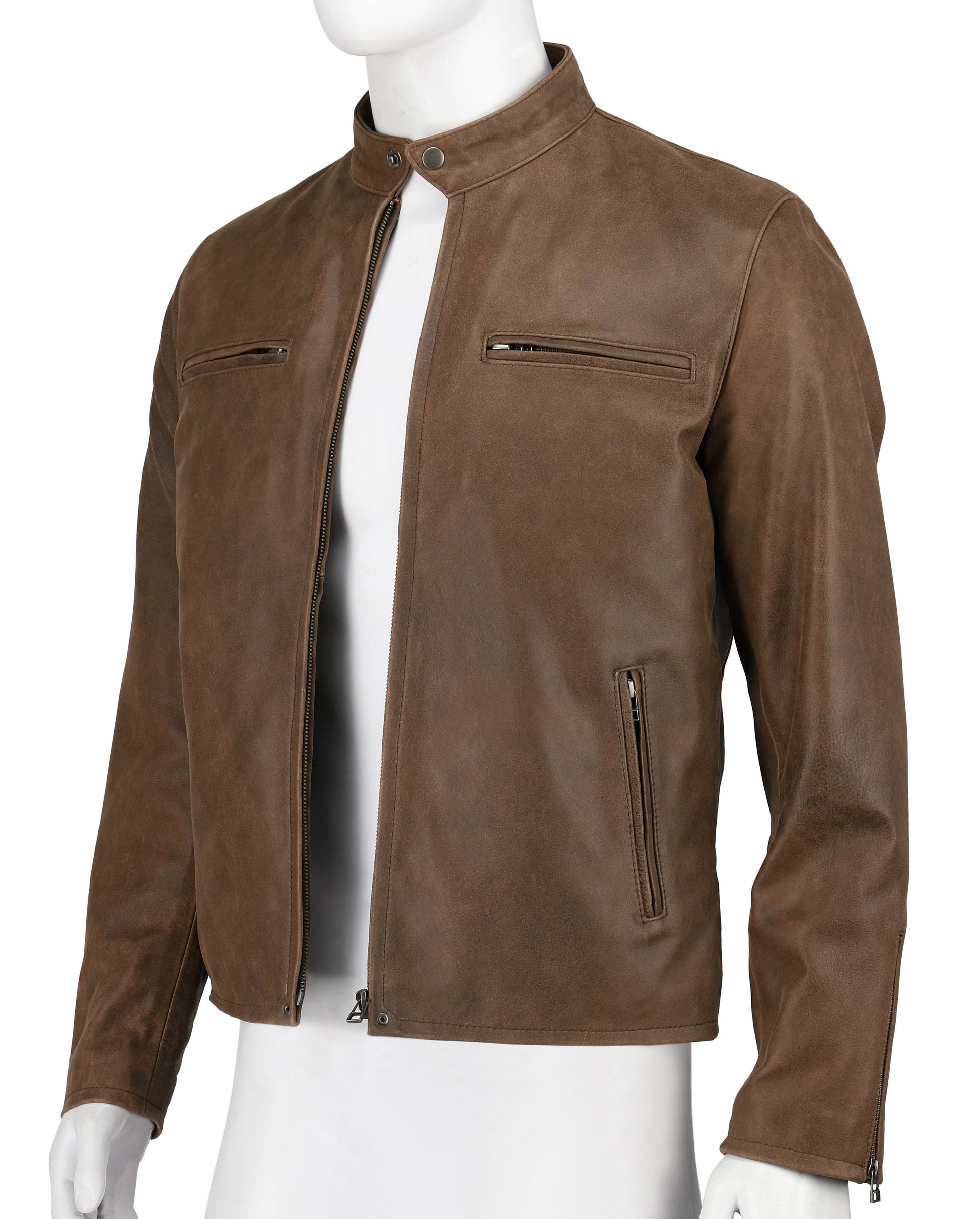 Mens Brown Biker Real Leather Jacket | Majestic Leather — front view | Majestic Leather UK