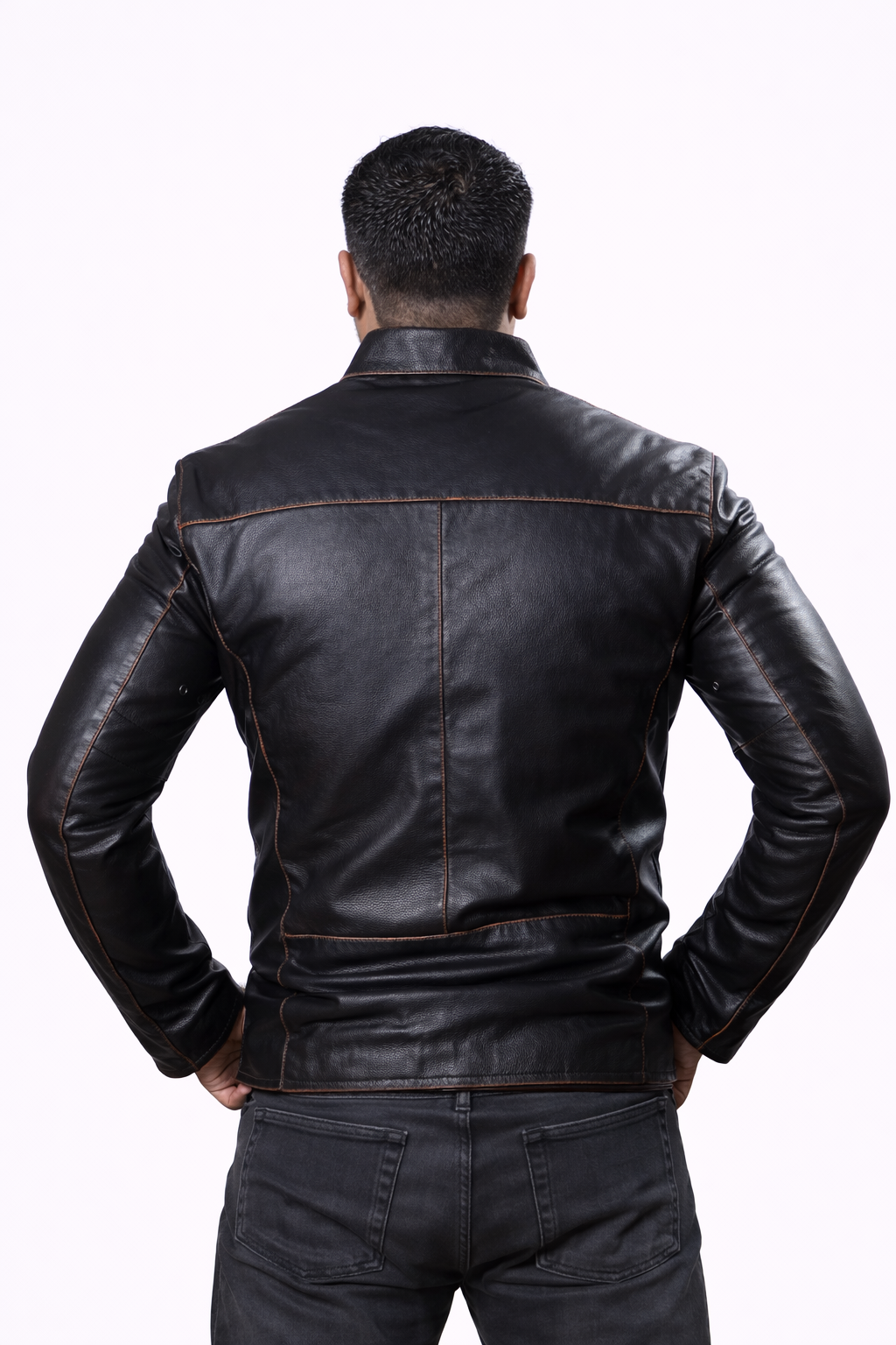 Men's New F&R Distressed  Black Vintage Look Biker Leather Jacket