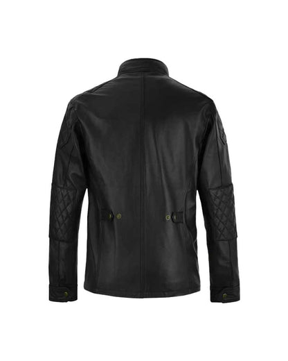 Fast &amp; Furious 8 Vin Diesel Red Stripes Black Leather Jacket — back view | Majestic Leather UK