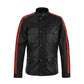 Fast &amp; Furious 8 Vin Diesel Red Stripes Black Leather Jacket — front view | Majestic Leather UK