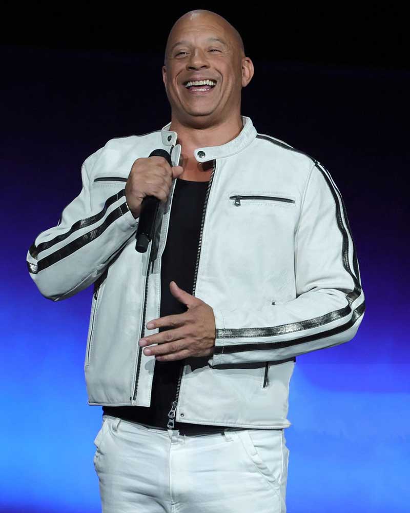Fast X Premiere 2023 Vin Diesel CinemaCon White Leather Jacket | Majestic Leather — back view | Majestic Leather UK