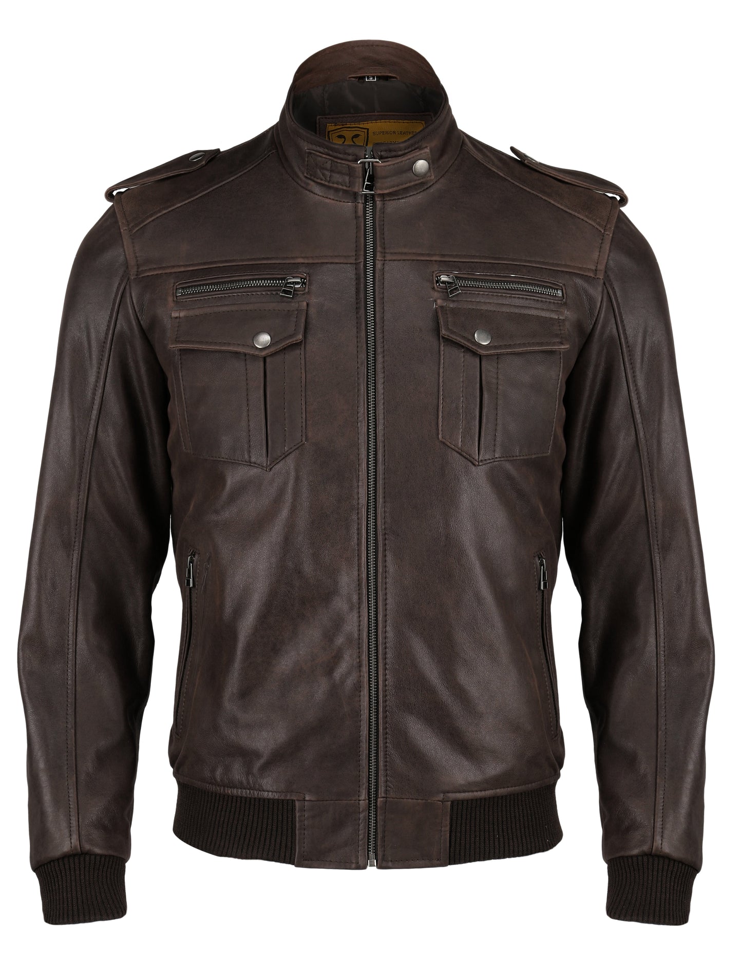 Men's Brown Bomber Real Leather Jacket | Majestic Leather — back view | Majestic Leather UK