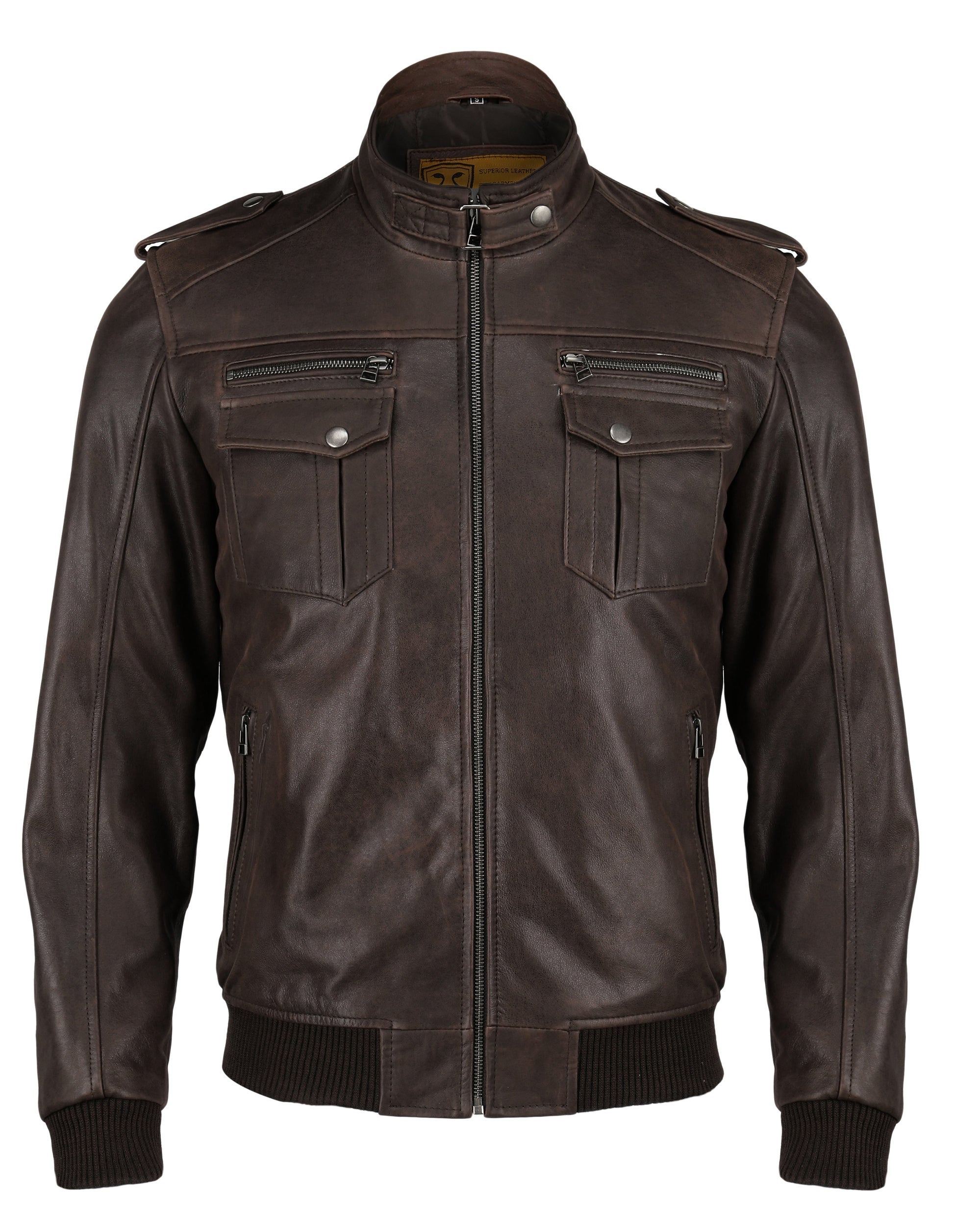 Men's Brown Bomber Real Leather Jacket | Majestic Leather — back view | Majestic Leather UK