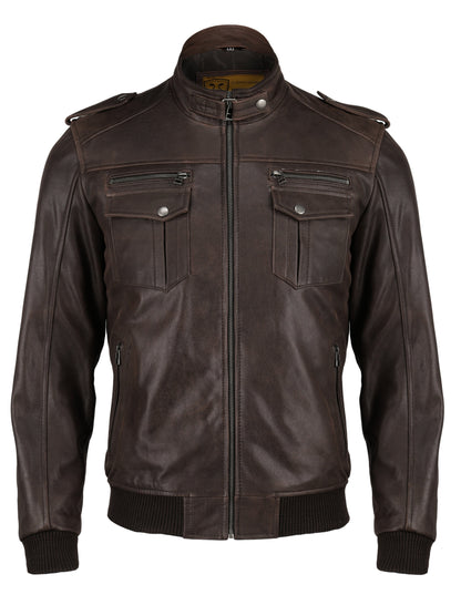 Men's Brown Bomber Real Leather Jacket | Majestic Leather — back view | Majestic Leather UK