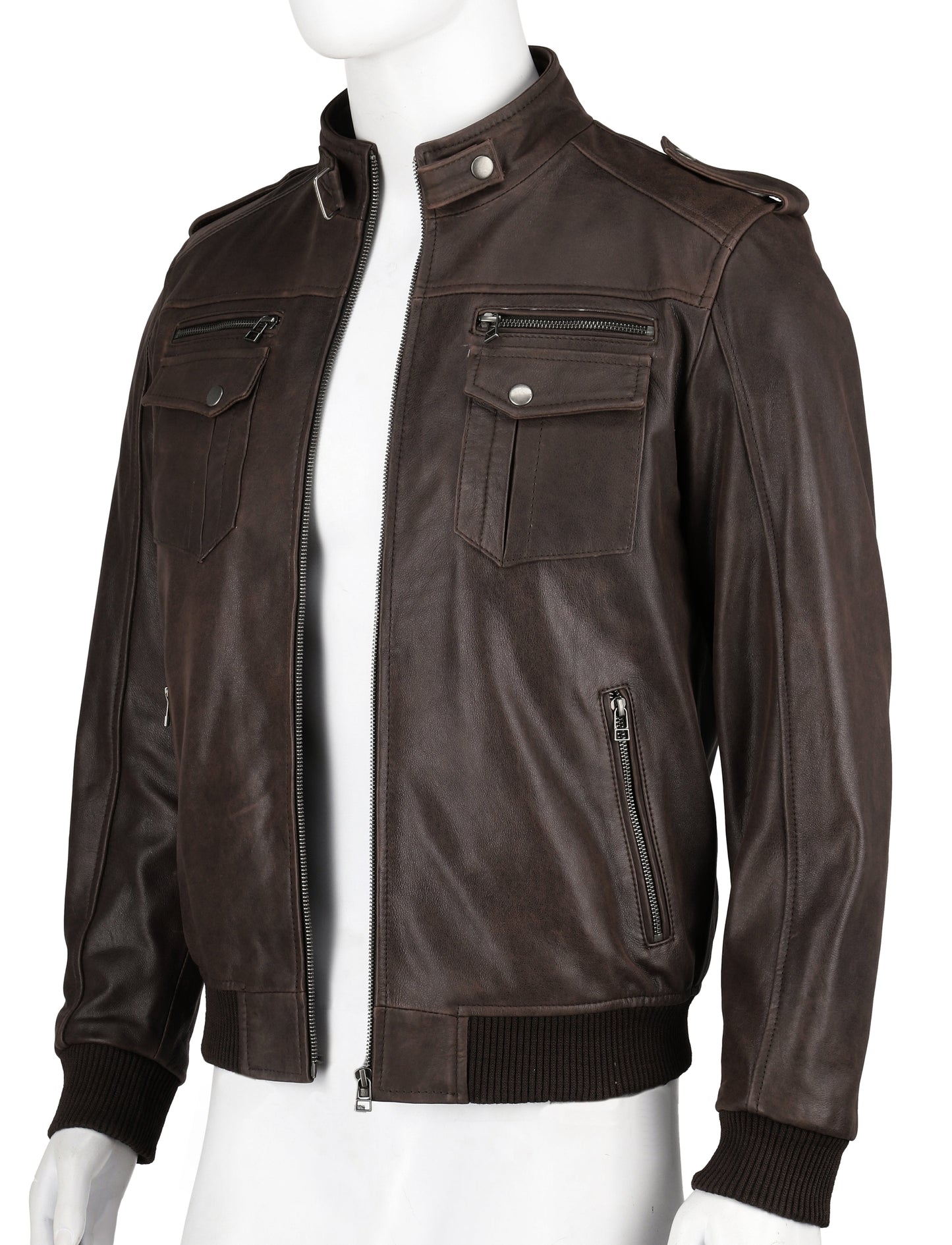 Men's Brown Bomber Real Leather Jacket | Majestic Leather — front view | Majestic Leather UK