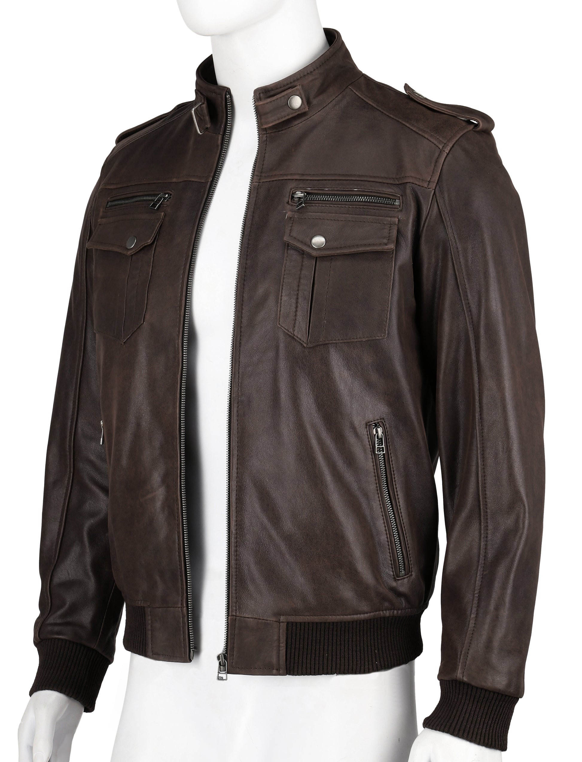 Men's Brown Bomber Real Leather Jacket | Majestic Leather — front view | Majestic Leather UK