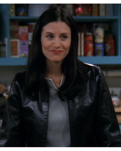 Friends Monica Black Leather Jacket — back view | Majestic Leather UK