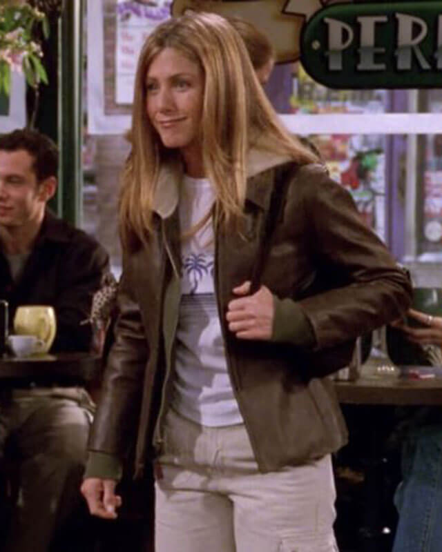Women Biker - Friends S06 Rachel Green Brown Leather Jacket — collar detail | Majestic Leather UK