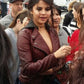 Women Biker - Selena Gomez Fundamentals of Caring Maroon Leather Jacket — product detail | Majestic Leather UK