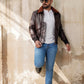 Men's Bomber Brown Cowhide Leather Jacket | Majestic Leather — sleeve detail | Majestic Leather UK