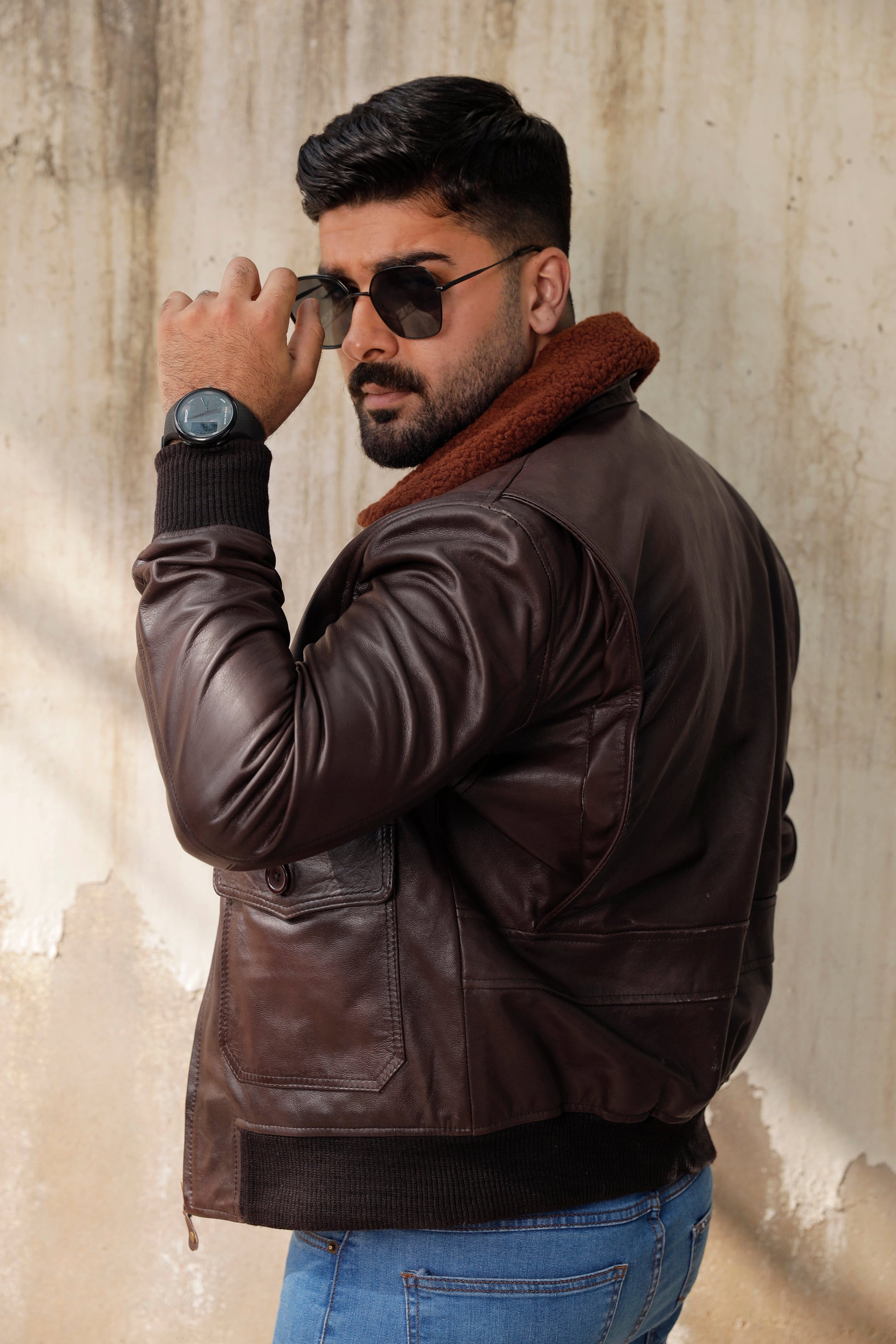 Men's Bomber Brown Cowhide Leather Jacket | Majestic Leather — interior lining | Majestic Leather UK
