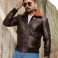 Men's Bomber Brown Cowhide Leather Jacket | Majestic Leather — side profile | Majestic Leather UK