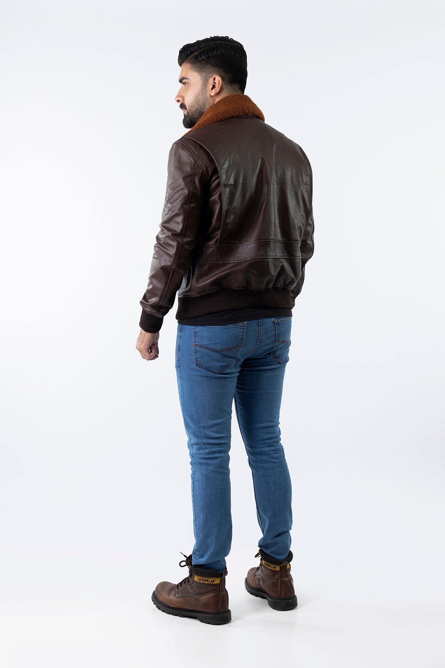 Men's Bomber Brown Cowhide Leather Jacket | Majestic Leather — product detail | Majestic Leather UK