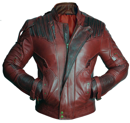 Chris Pratt Star Lord Maroon Lambskin Leather Biker Jacket | Majestic Leather — front view | Majestic Leather UK