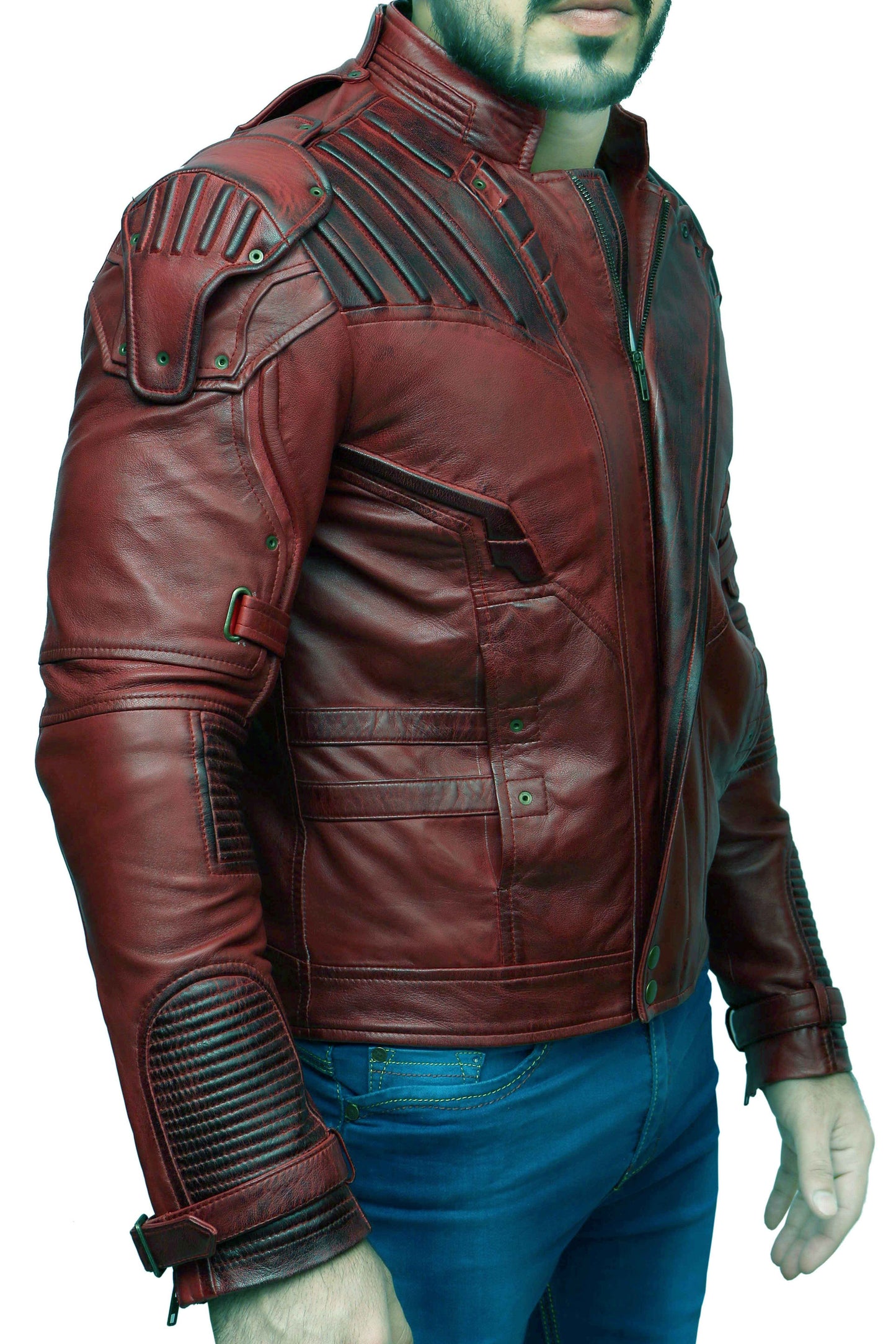 Men Guardians of the Galaxy 2 Star Lord Chris | Majestic Leather — collar detail | Majestic Leather UK