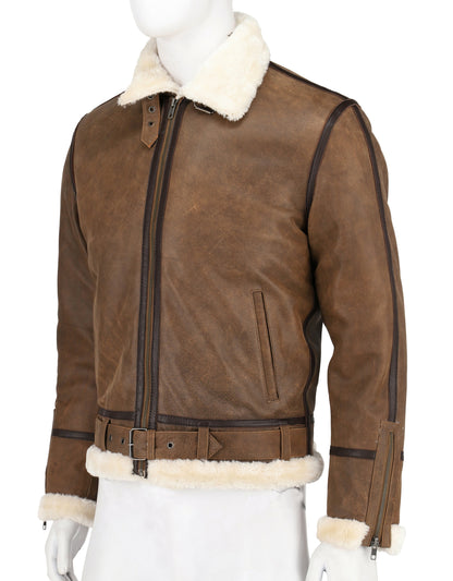 Mens Brown Biker Real Leather Jacket Fur Lining | Majestic Leather — back view | Majestic Leather UK