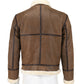 Mens Brown Biker Real Leather Jacket Fur Lining | Majestic Leather — side profile | Majestic Leather UK