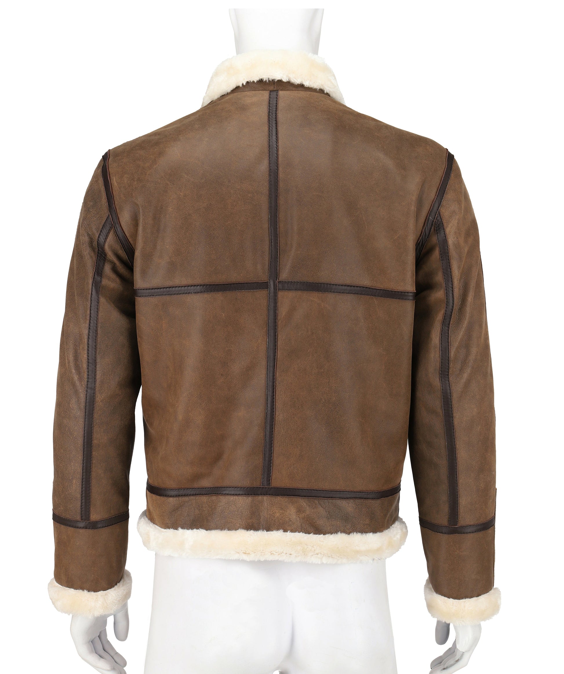 Mens Brown Biker Real Leather Jacket Fur Lining | Majestic Leather — side profile | Majestic Leather UK