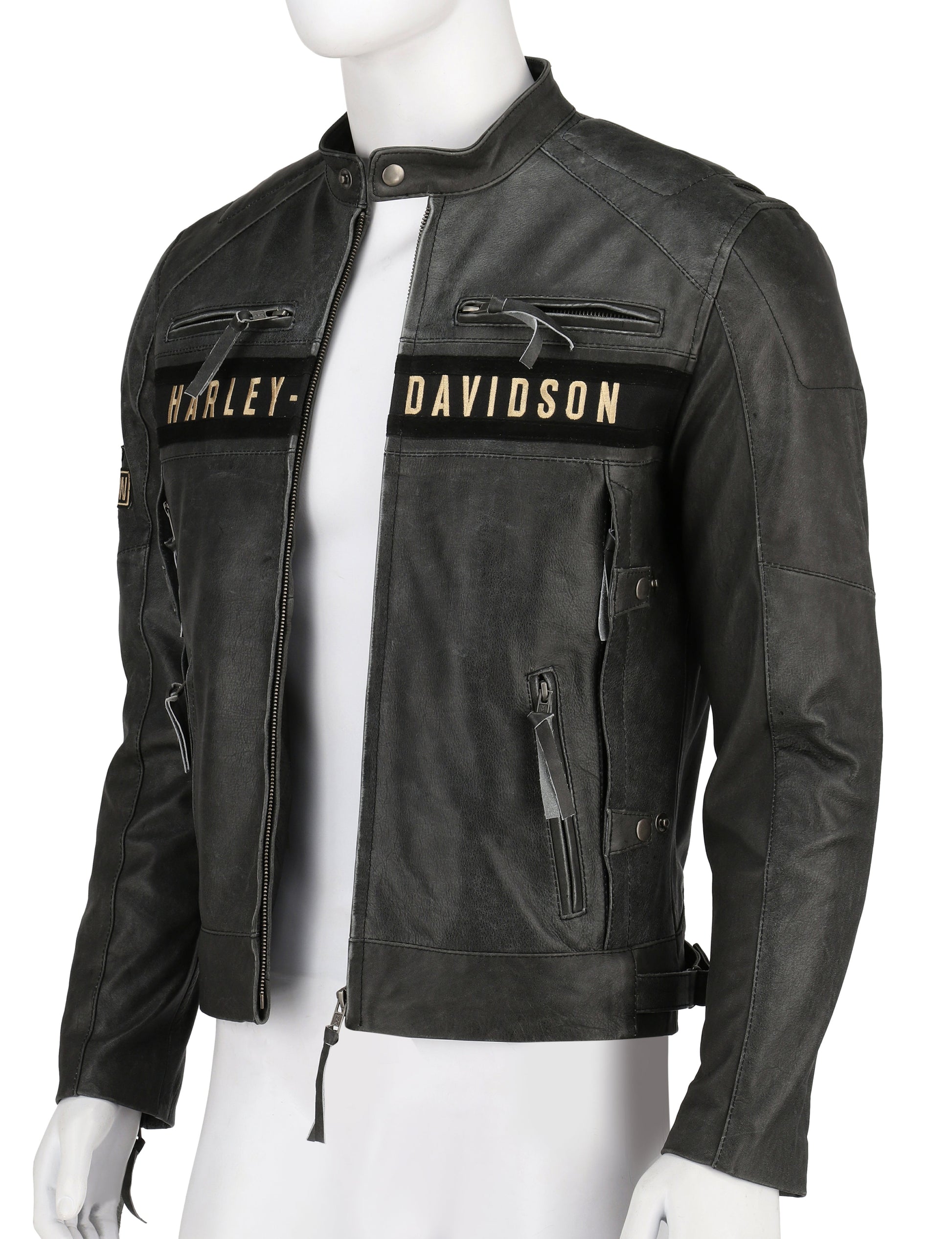 Mens Distress Black Biker Real Leather Jacket | Majestic Leather — back view | Majestic Leather UK