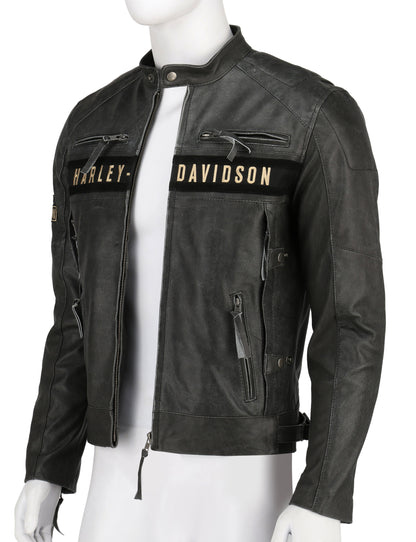 Mens Distress Black Biker Real Leather Jacket | Majestic Leather — back view | Majestic Leather UK