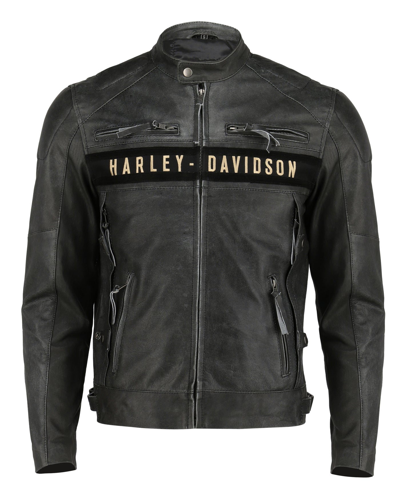 Mens Distress Black Biker Real Leather Jacket | Majestic Leather — front view | Majestic Leather UK