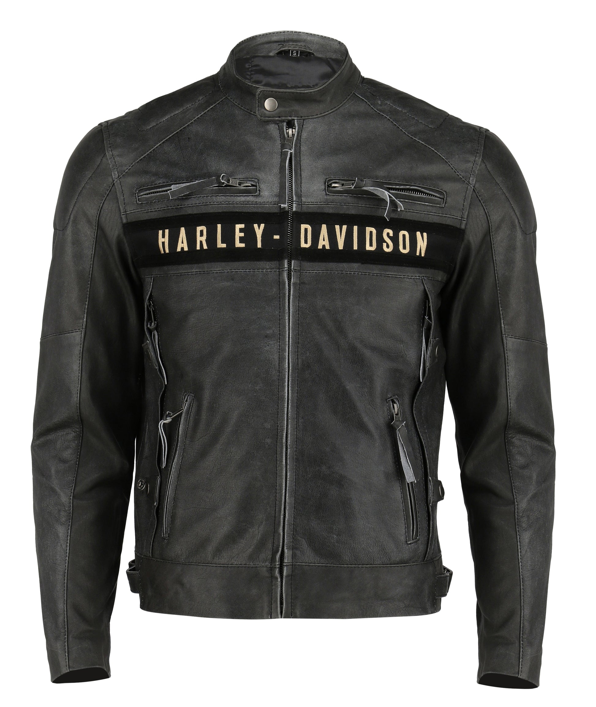 Mens Distress Black Biker Real Leather Jacket | Majestic Leather — front view | Majestic Leather UK