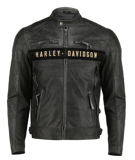 Mens Distress Black Biker Real Leather Jacket | Majestic Leather — front view | Majestic Leather UK