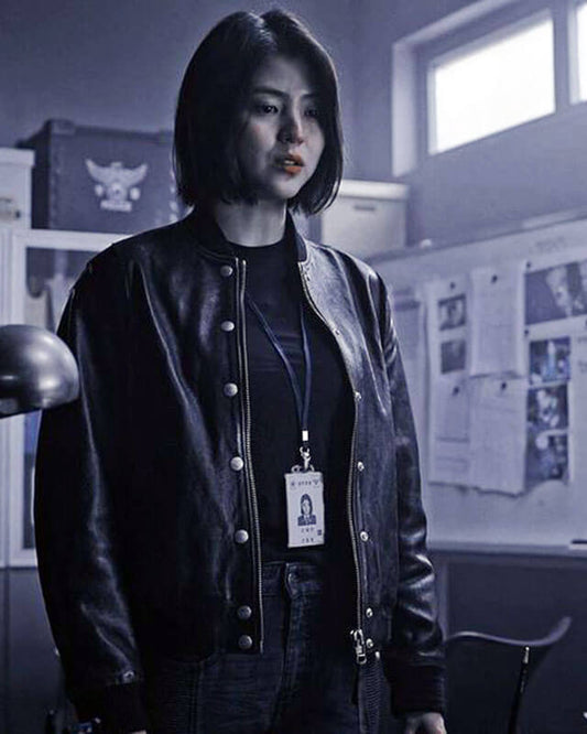 Women Biker - My Name Han So-Hee Leather Jacket — front view | Majestic Leather UK