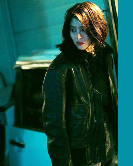 Women Biker - My Name Han Sohee Leather Jacket with Fur Collar — front view | Majestic Leather UK