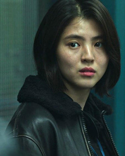 My Name Han Sohee Leather Jacket With Fur Collar — back view | Majestic Leather UK