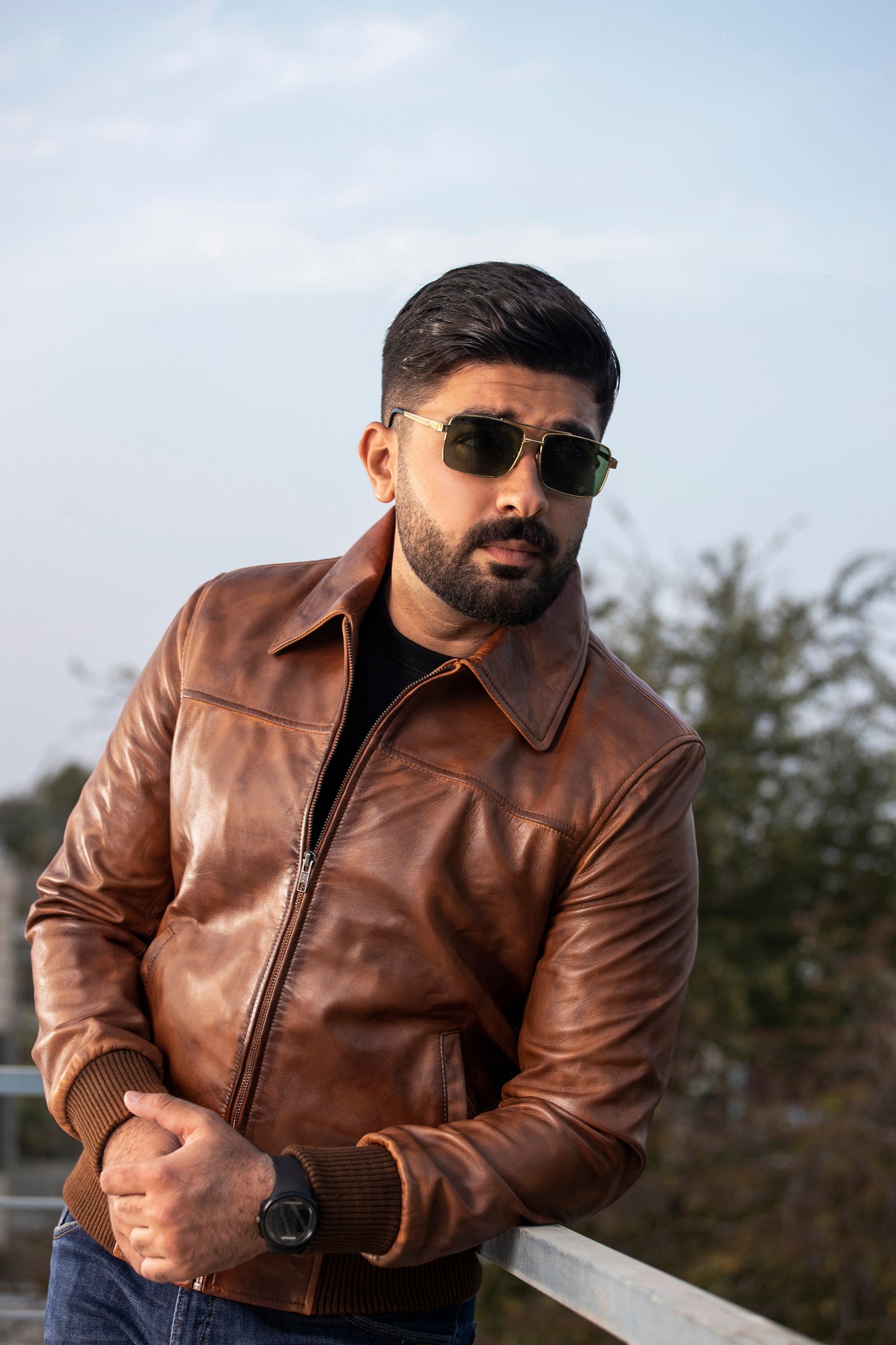 Men's Vintage Distressed Brown Biker Sheepskin Leather Jacket | Majestic Leather — side profile | Majestic Leather UK