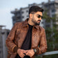 Men's Vintage Distressed Brown Biker Sheepskin Leather Jacket | Majestic Leather — interior lining | Majestic Leather UK