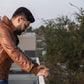 Men's Vintage Distressed Brown Biker Sheepskin Leather Jacket | Majestic Leather — sleeve detail | Majestic Leather UK