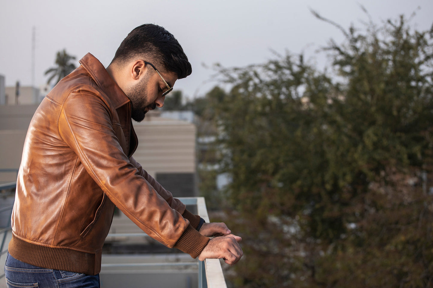 Men's Vintage Distressed Brown Biker Sheepskin Leather Jacket | Majestic Leather — sleeve detail | Majestic Leather UK