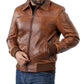 Men's Vintage Distressed Brown Biker Sheepskin Leather Jacket | Majestic Leather — front view | Majestic Leather UK