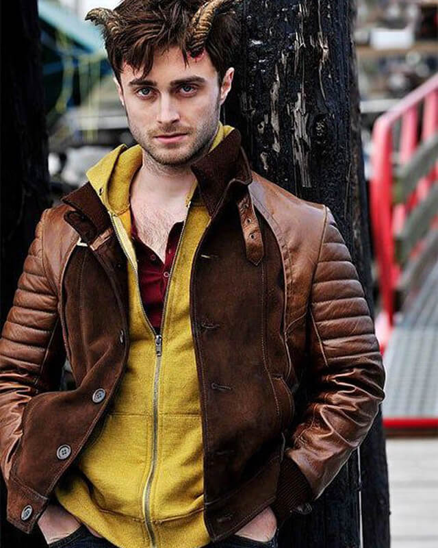 Daniel Radcliffe Horns Brown Leather Jacket | Majestic Leather — front view | Majestic Leather UK