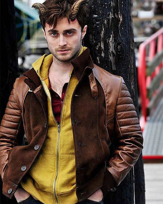 Daniel Radcliffe Horns Brown Leather Jacket | Majestic Leather — front view | Majestic Leather UK