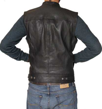 Men's Governor David Morrissey Quilted Vest Black Genuine Leather — back view | Majestic Leather UK