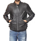 Men's Black Genuine Leather Biker Jacket with Quilted Shoulders | Majestic Leather Majestic Leather