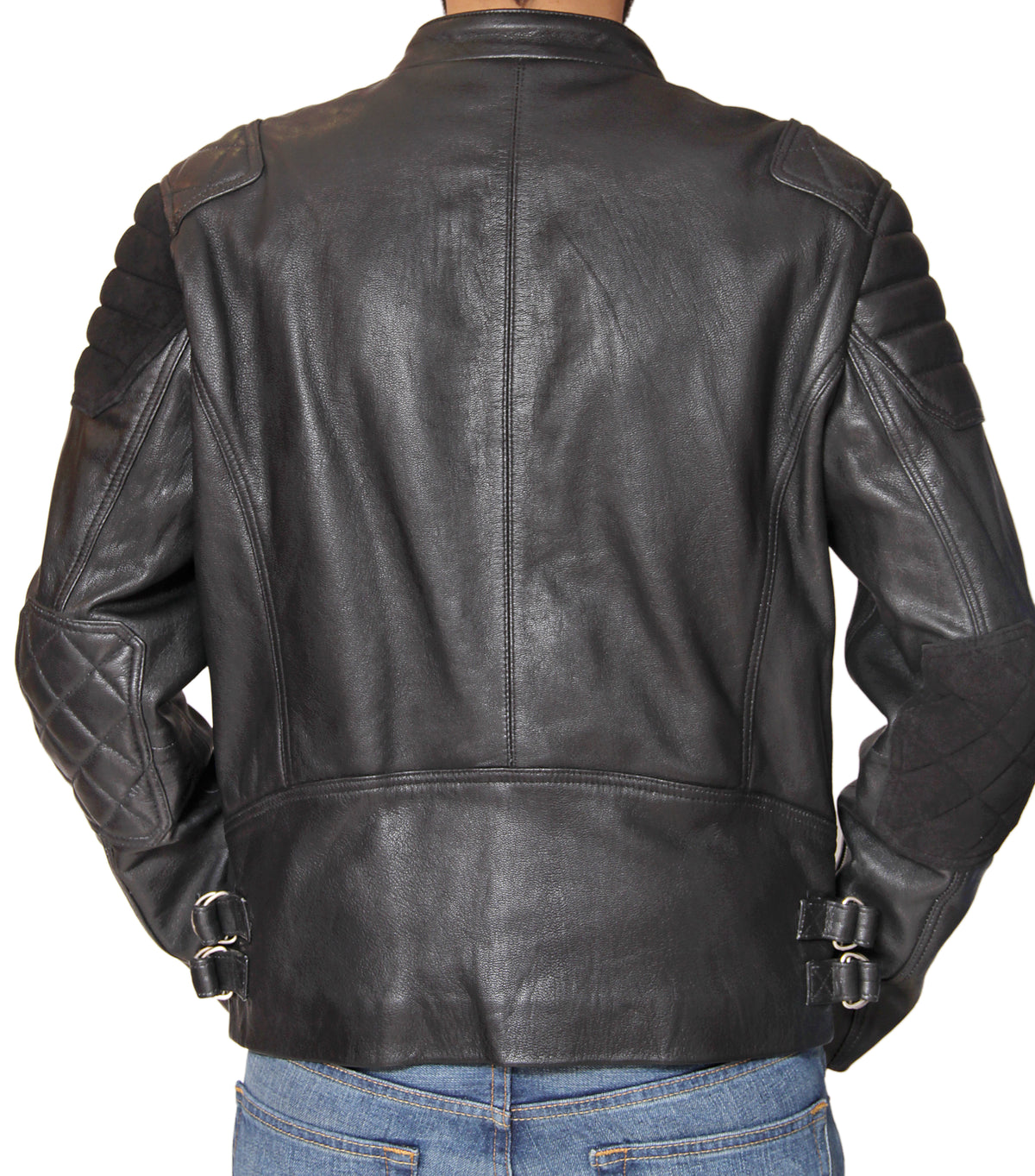 Men's Black Genuine Leather Biker Jacket with Quilted Shoulders | Majestic Leather Majestic Leather