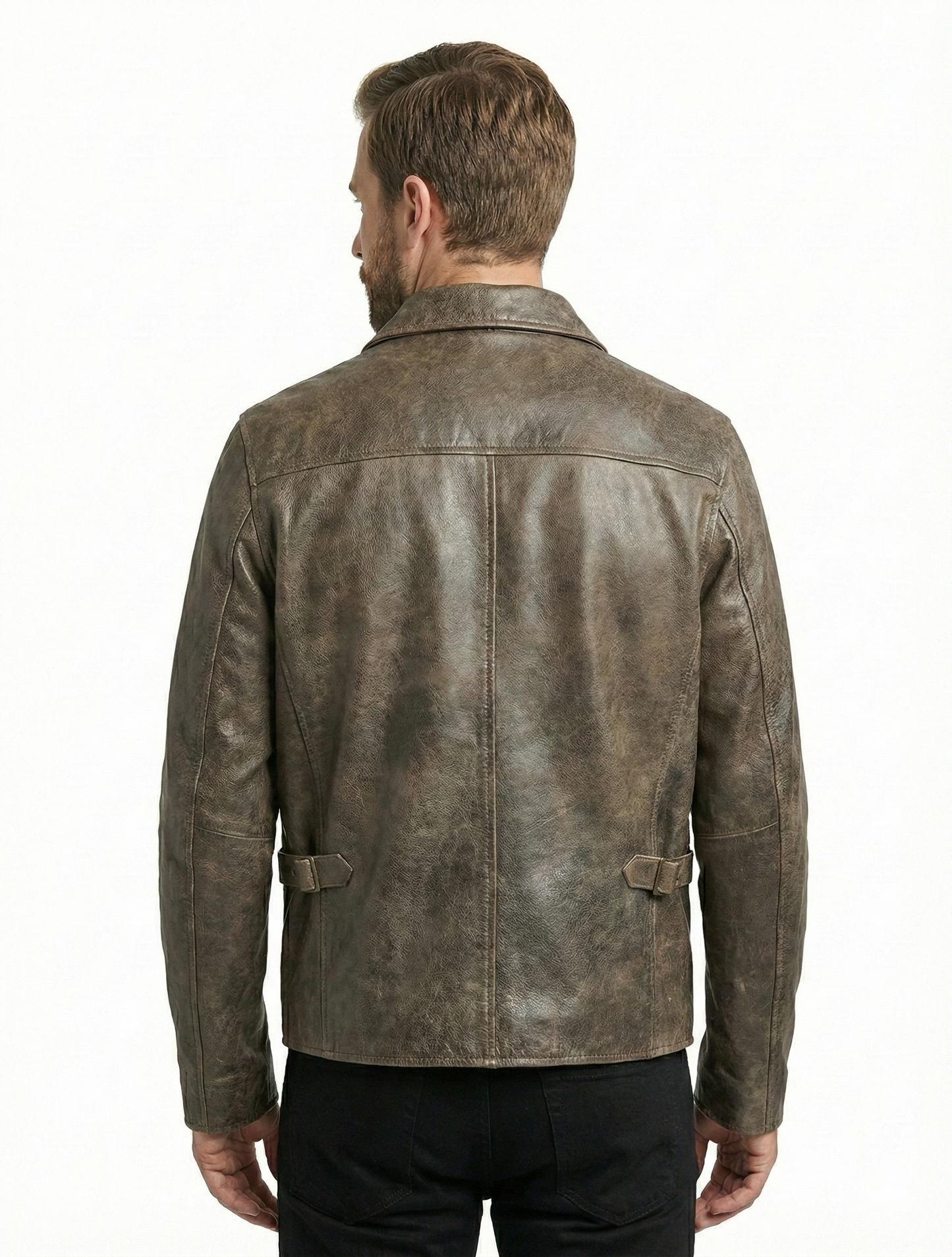 Indiana Jones Distress Brown Genuine Cow Hide Leather Jacket IJ-NA-90 — back view | Majestic Leather UK