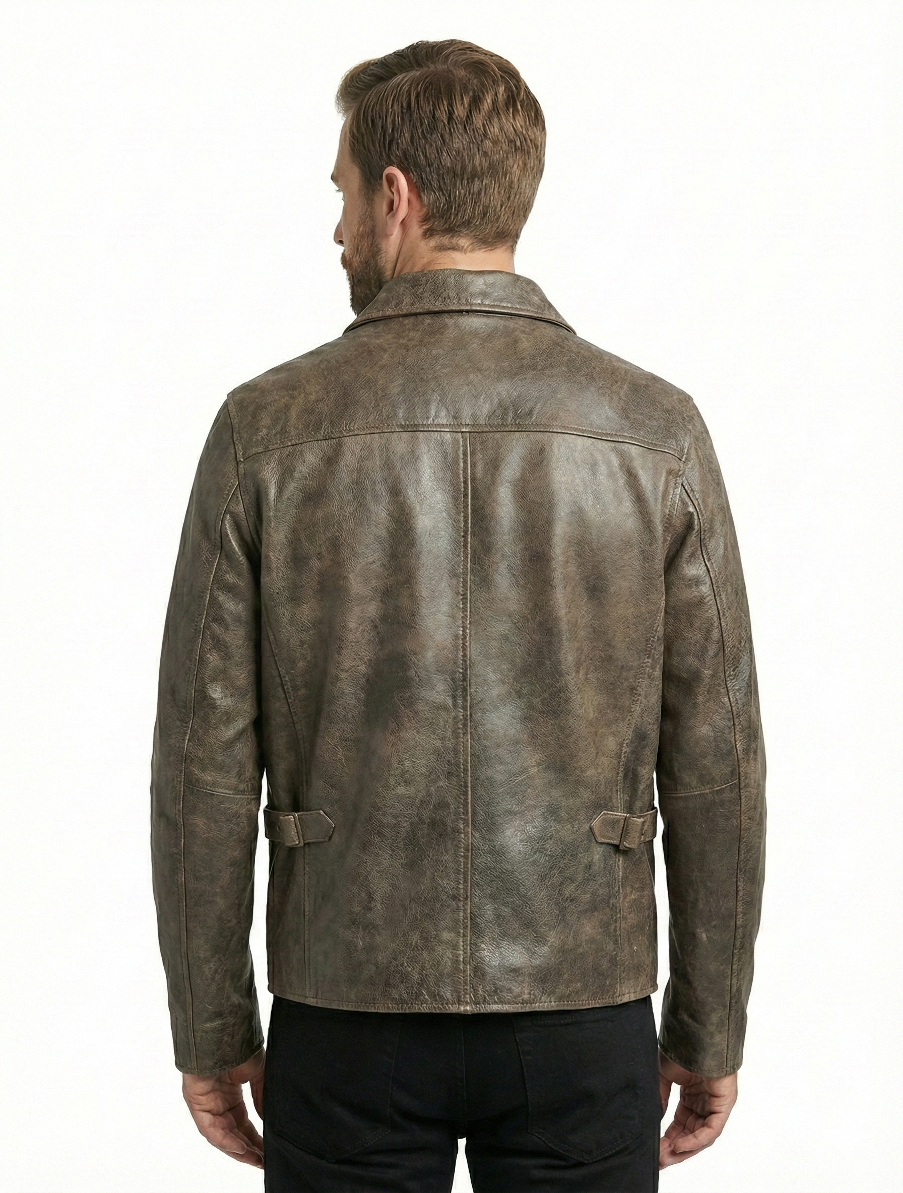 Indiana Jones Distress Brown Genuine Cow Hide Leather Jacket IJ-NA-90 — back view | Majestic Leather UK