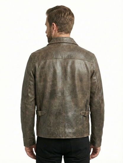 Indiana Jones Distress Brown Genuine Cow Hide Leather Jacket IJ-NA-90 — back view | Majestic Leather UK