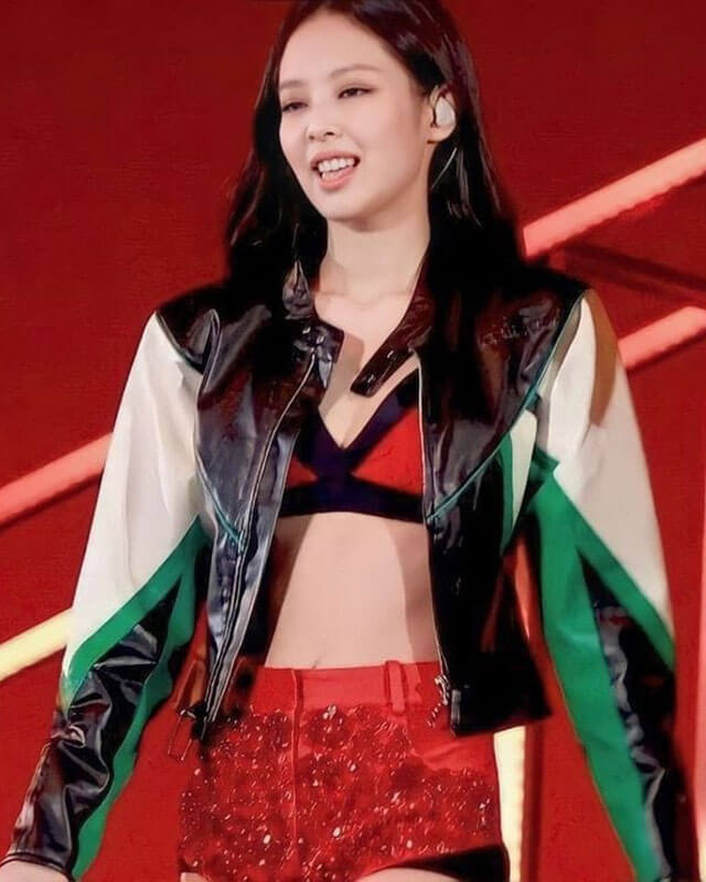 Women Biker - Blackpink Born Pink Jennie Cropped Leather Jacket — front view | Majestic Leather UK